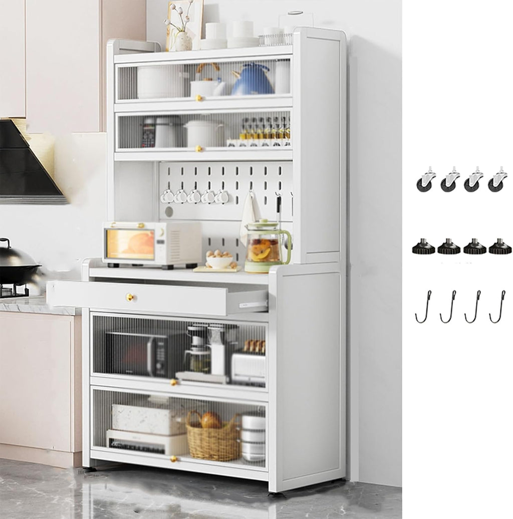 Floor Kitchen Storage Cabinets for Small Spaces, Kitchen Cabinets with Countertop and Drawers for Food Storage, Kitchen Baker's Rack with Open Operator Console(White,60cm)