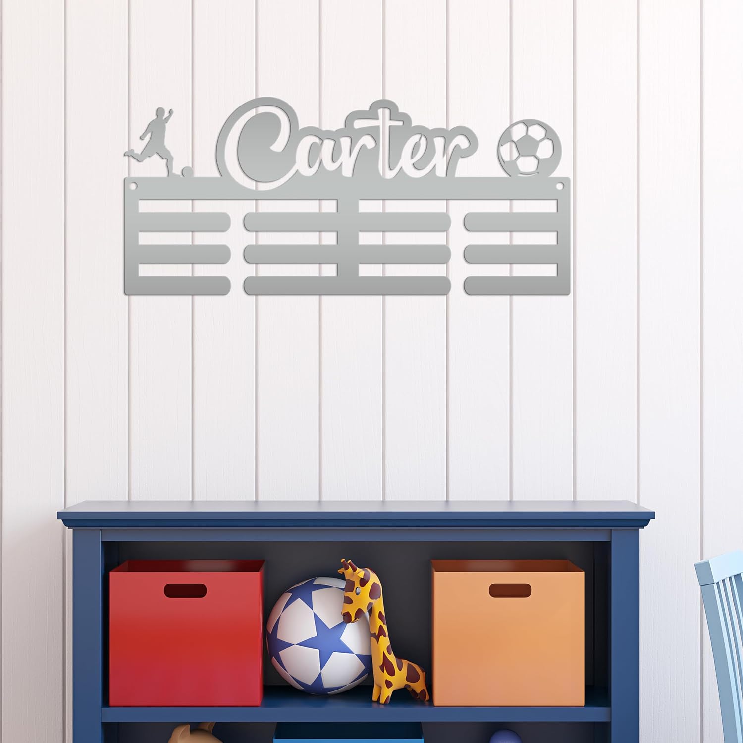 Soccer Medal Display Medal Rack for the Soccer Awards, Wall Art for Kids Room, Makes a Great Christmas or Birthday Gift (30 x 17 inches)