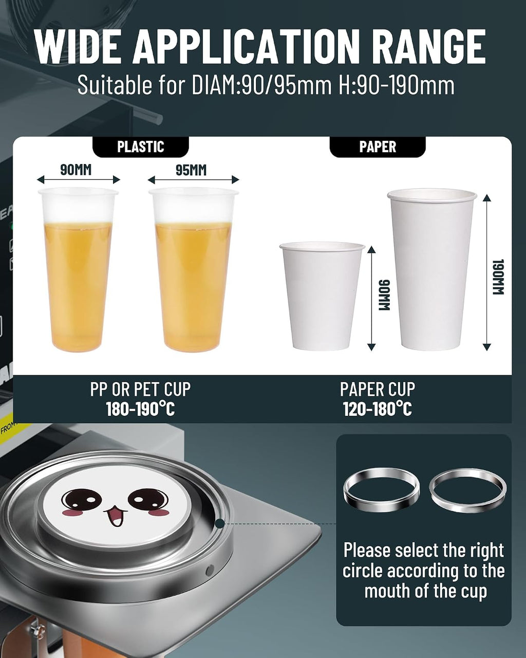 WantJoin Cup Sealing Machine Full Automatic Cup Sealer Machine 90/95mm 35.4/37.4in Electric Cup Sealing Machine 500-650 Cups/H Digital Control LCD Panel Cup Sealer for Bubble Milk Tea Coffee Grey…