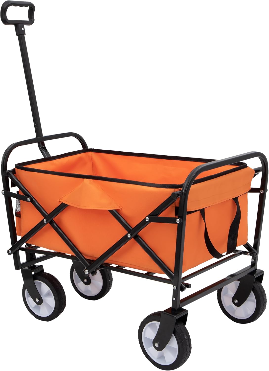 3-in-1 Convertible Folding Wagon Cart with Bench Seat & Storage, 500lb Capacity Heavy-Duty Utility Cart, 180L All-Terrain Wagon for Camping, Beach, Garden (Orange)