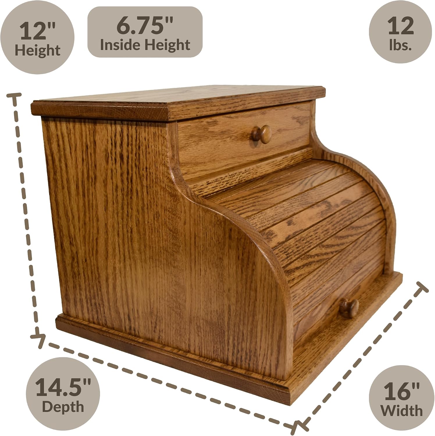 DutchCrafters Amish USA Made Solid Wood Countertop Bread Box with Drawer, Bread Holder for Kitchen Counter, Large Bread Box for Kitchen Countertop (Oak - Medium Walnut)