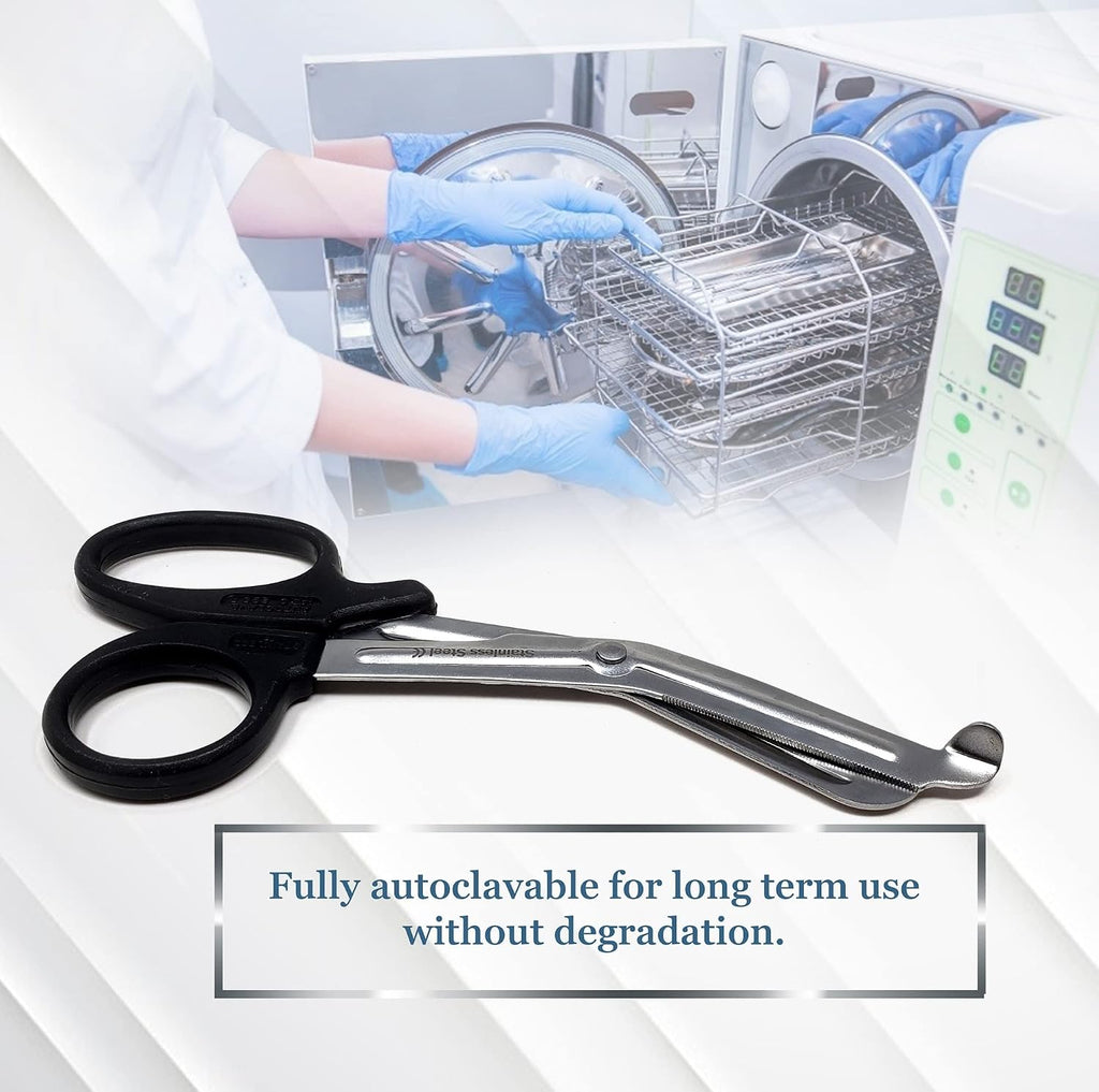 Set of 250 Trauma Shears Medical Supplies 7.25' for Paramedics Made of Stainless Steel Nurse Bandage Scissors Comes with Deep Serrations for Cutting Gauze, Tape, Clothing, Bandages, Straps - BLACK