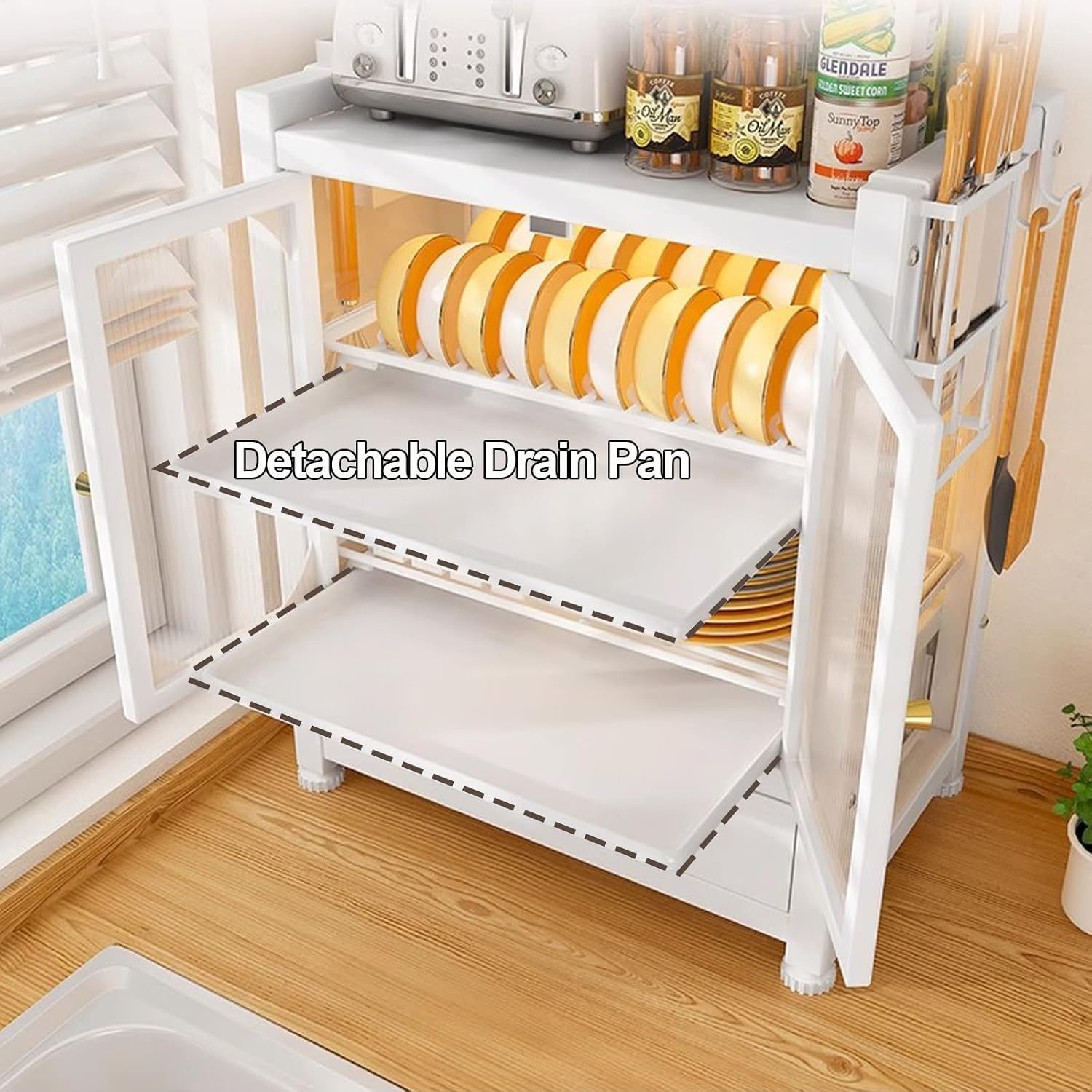Kitchen Storage Cabinet, Dish Drying Rack, Bakers Rack, Dish Rack for Kitchen Counter, Microwave Stand, Kitchen Cabinets，with Drawer (Color : B)