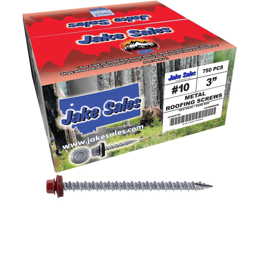 #10 Metal Roofing Screws: (750) Screws x 3' Dark RED Hex Head Sheet Metal Roof Screw. Self Starting/Tapping Metal to Wood Sheet Metal siding Screws. EPDM Washer. for Corrugated Roofing