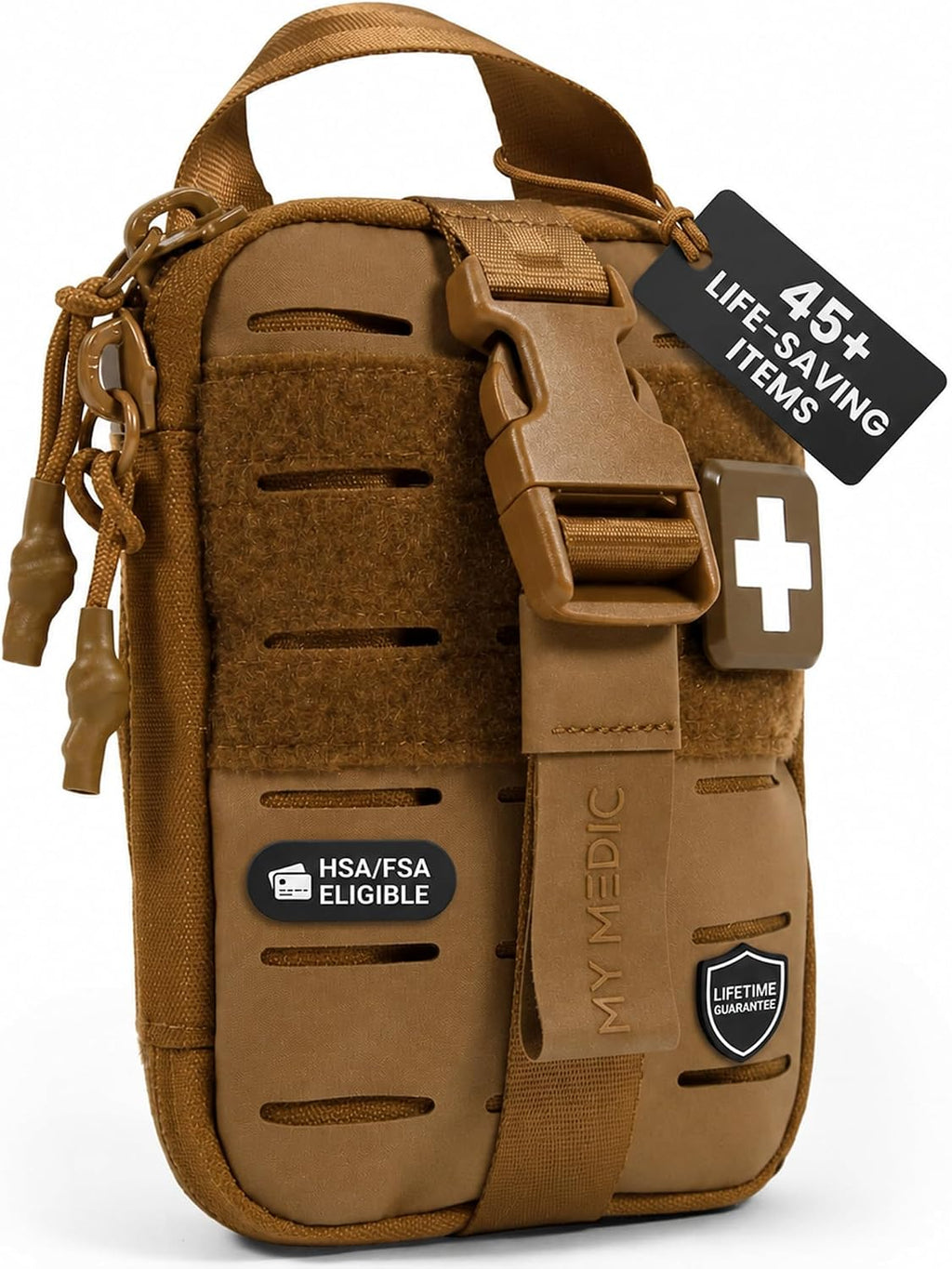 My Medic Sidekick Pro - Camping Hiking and Backpacking First Aid Kit - 70 Items with Tourniquet - HSA and FSA Eligible - Small Ifak Great for Travel or Motorcycle - Portable Emergency Kit – Coyote