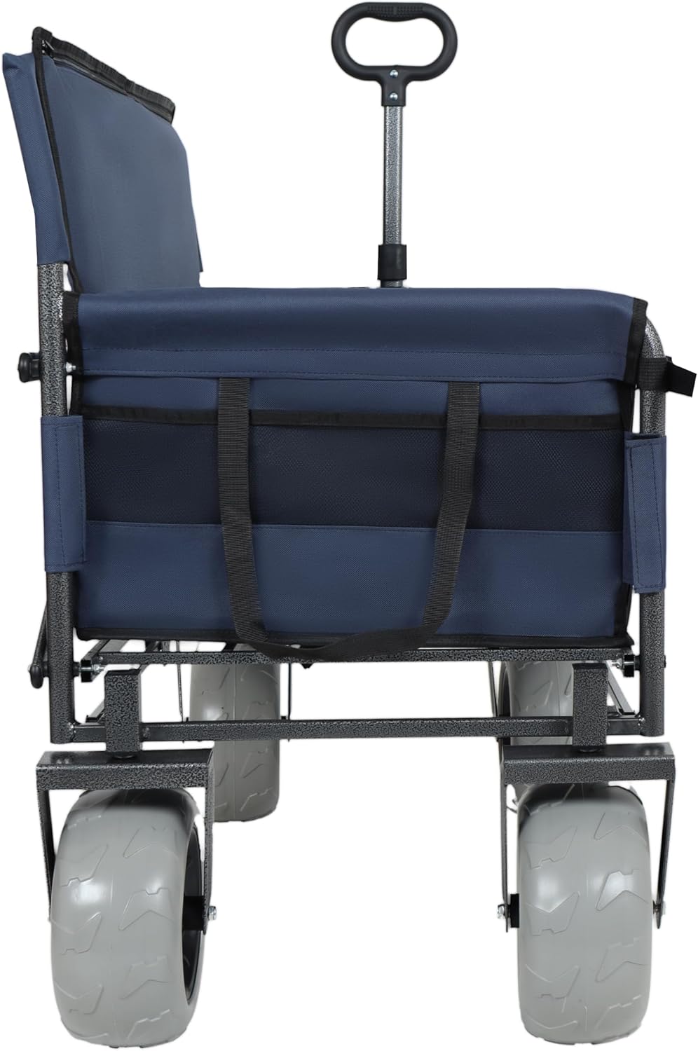 3-in-1 Convertible Folding Wagon Cart with Bench Seat & Storage-500lbs Capacity, 9'x4' Beach Tires for Camping & Beach (Dark Blue + Steel)