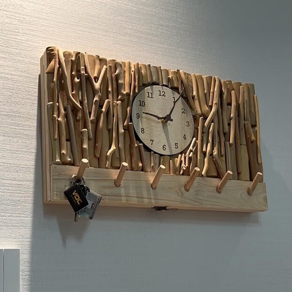 Electrical Panel Cover Wall Hanging Breaker Box Cover with Clock, Solid Wood Electric Panel Cover Cabinet with Hook, Circuit Breaker Panel Artwork for Household(WXH-40 x 30CM(15.7 x 11.8))