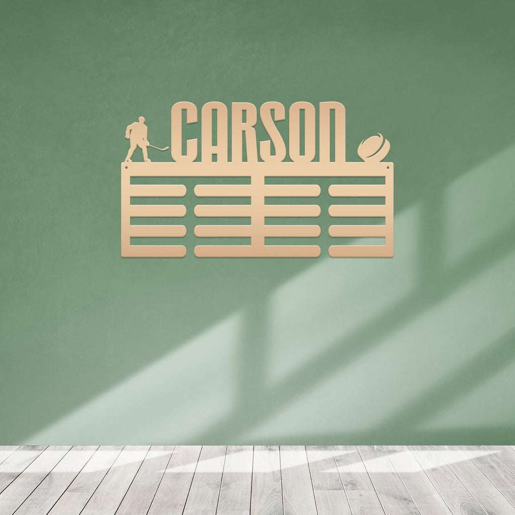 Hockey Medal Holder, Personalized Hockey Metal Awards Rack, Custom Name Sign, Unique Gift Idea, Sports Wall Hanger for Boys or Girls Bedroom (30 x 17 inches)