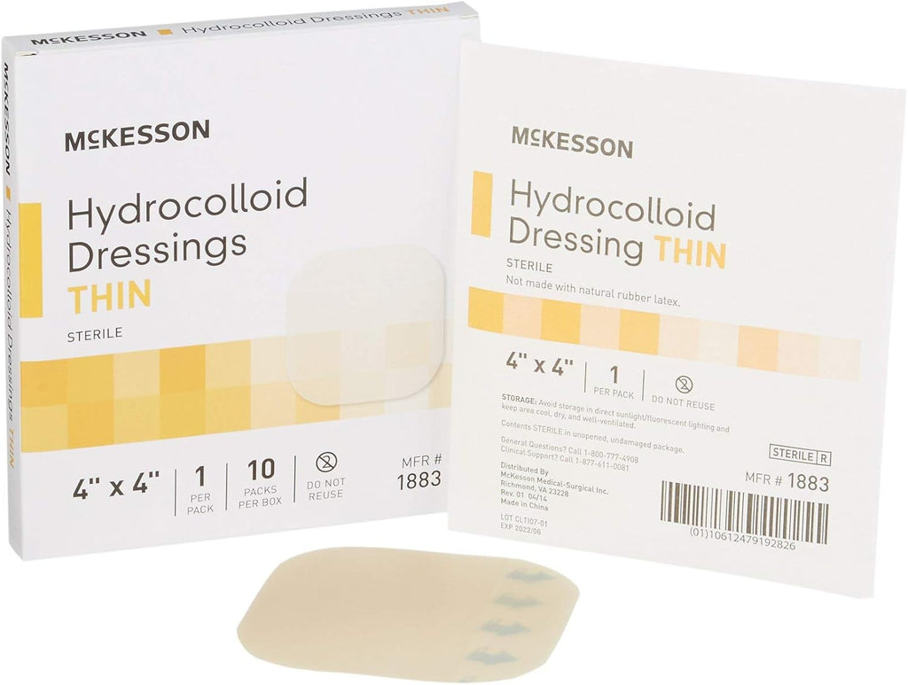 McKesson Hydrocolloid Dressing, Sterile, Thin (20 Boxes, 200 Dressings Total) - Self-Adhesive Sterile Bandage, Waterproof Patch for Bed Sore, Mild Burn, Blister, Acne Care - 4 in x 4 in