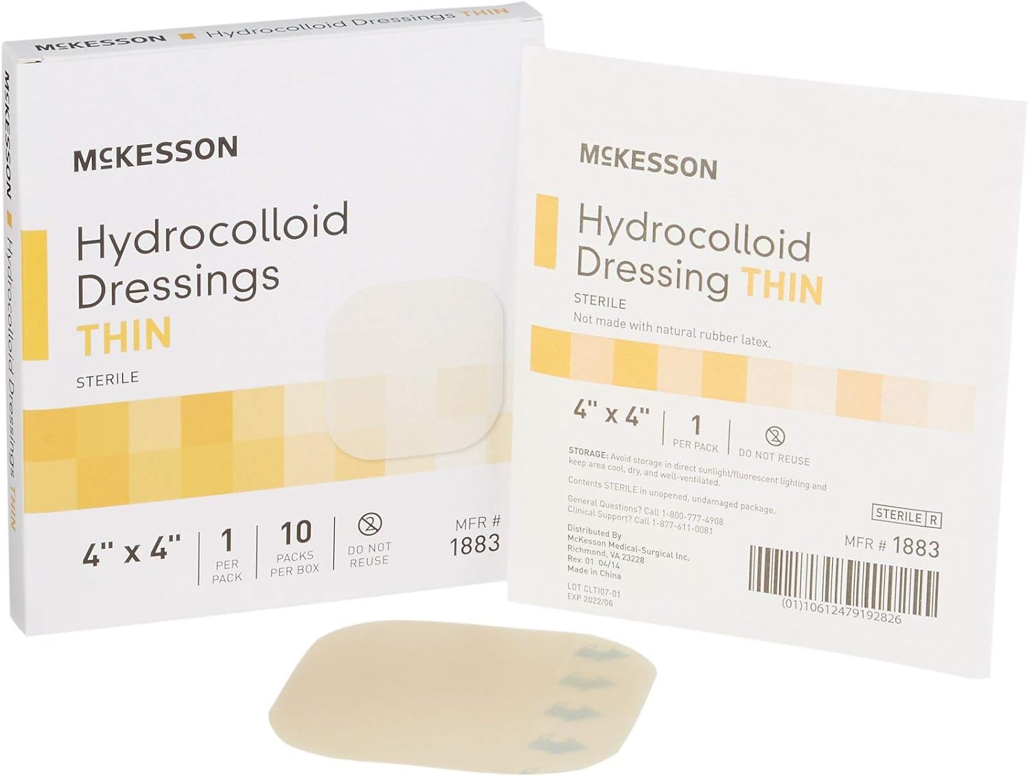 McKesson Hydrocolloid Dressing, Sterile, Thin (20 Boxes, 200 Dressings Total) - Self-Adhesive Sterile Bandage, Waterproof Patch for Bed Sore, Mild Burn, Blister, Acne Care - 4 in x 4 in