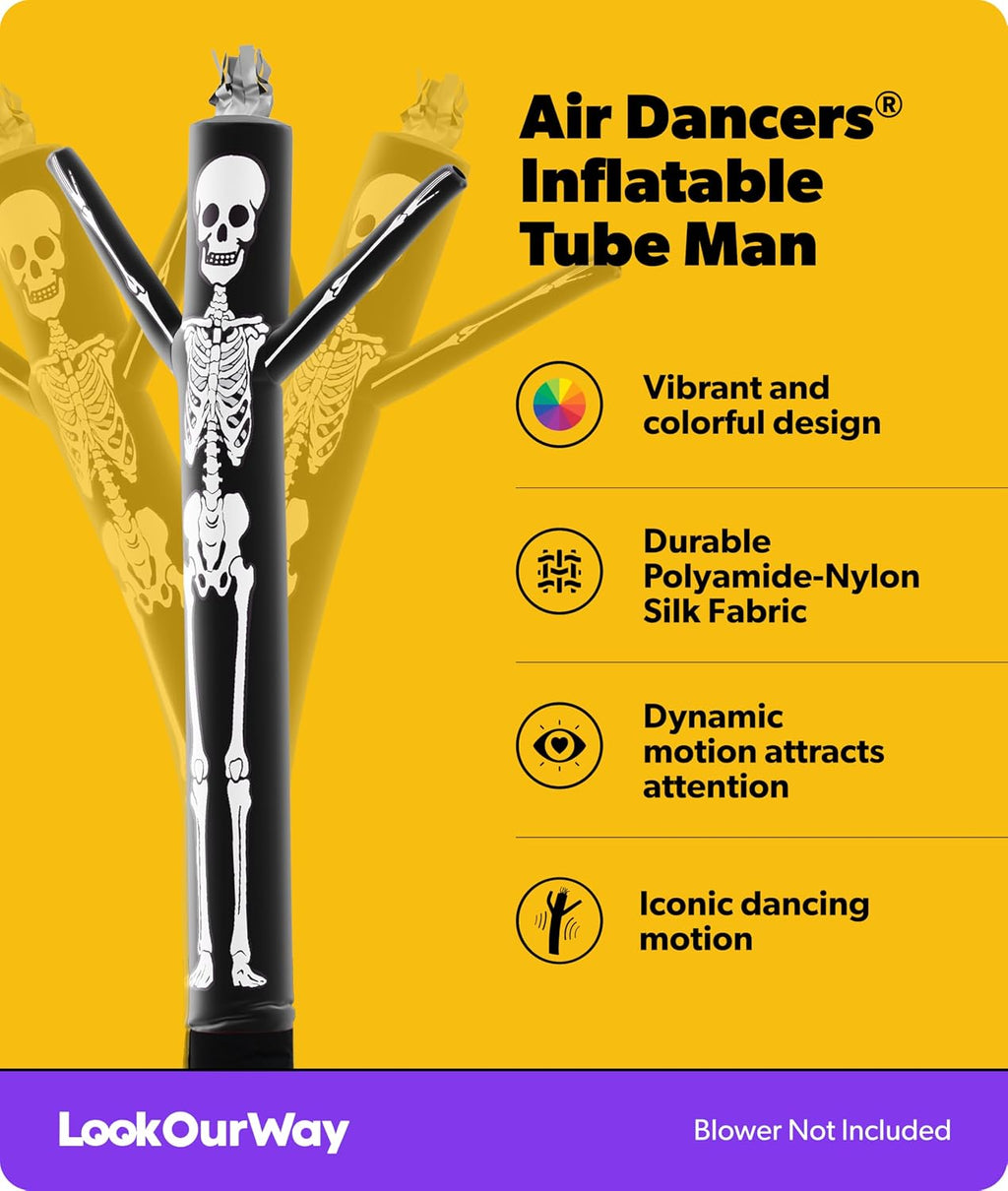 LookOurWay 10ft Skeleton Air Dancers Inflatable Tube Man Attachment | Halloween Inflatables Outdoor Decoration | Wacky Waving Halloween Blow Up for Yard Display or Business (Blower Not Included)