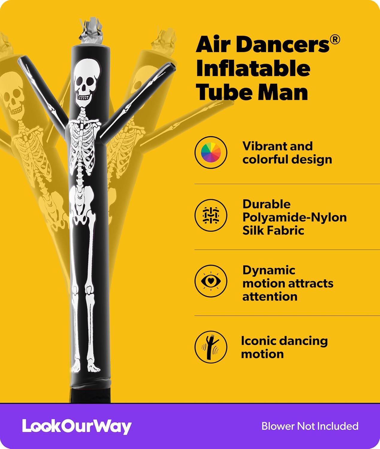 LookOurWay 10ft Skeleton Air Dancers Inflatable Tube Man Attachment | Halloween Inflatables Outdoor Decoration | Wacky Waving Halloween Blow Up for Yard Display or Business (Blower Not Included)