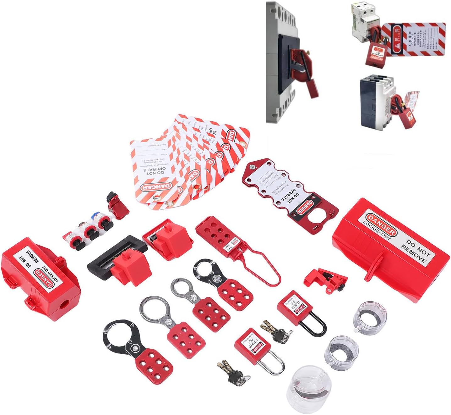 ciciglow Lockout Tagout Kit, Padlock Tag Set Group Lockout Hasps Universal Clamp On Circuit Breaker Lock Loto Safety Padlock Set with Tool Box for Industry