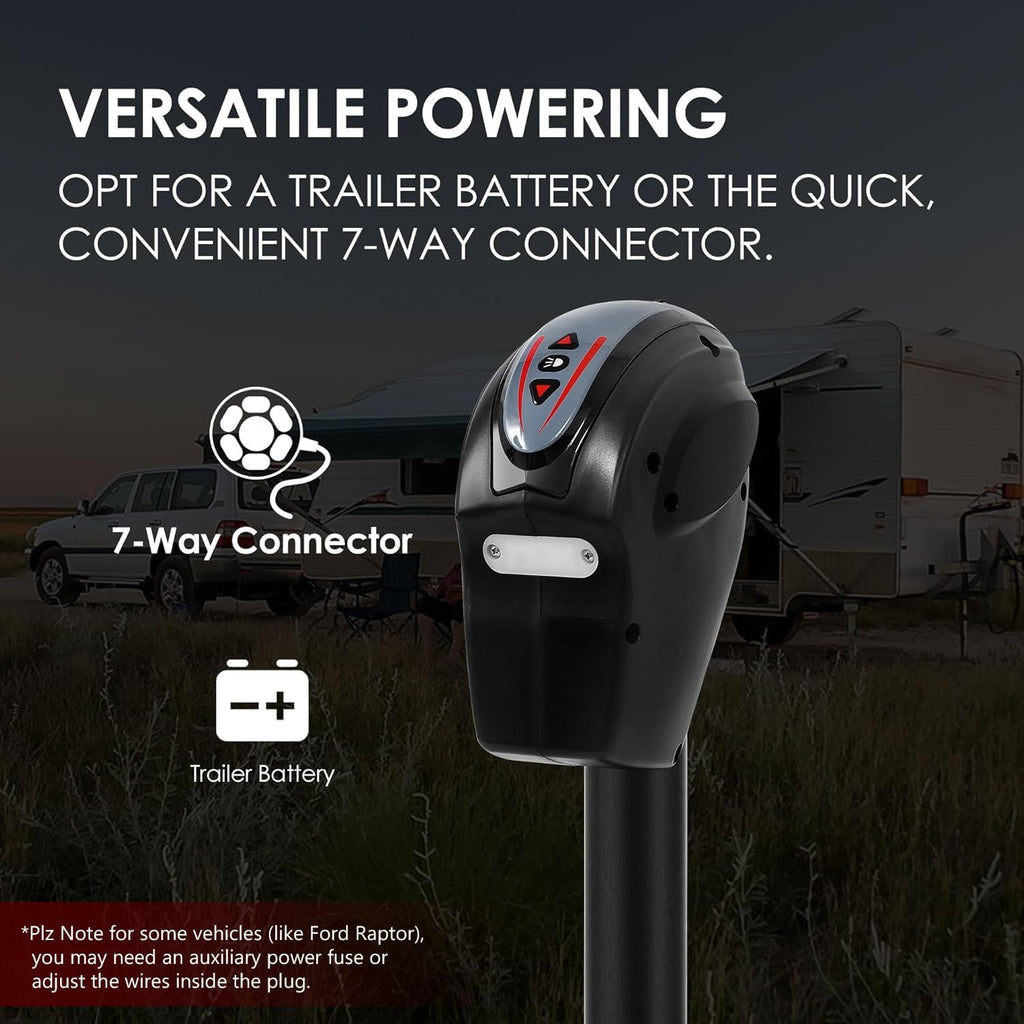 POLESTAR Electric Trailer Jack with Backlit Control Touch Panel, 5000lbs Electric Power A-Frame Tongue Jack with Waterproof Cover & LED Light for Travel Trailer Camper, RV, 12V DC 7-Way Plug