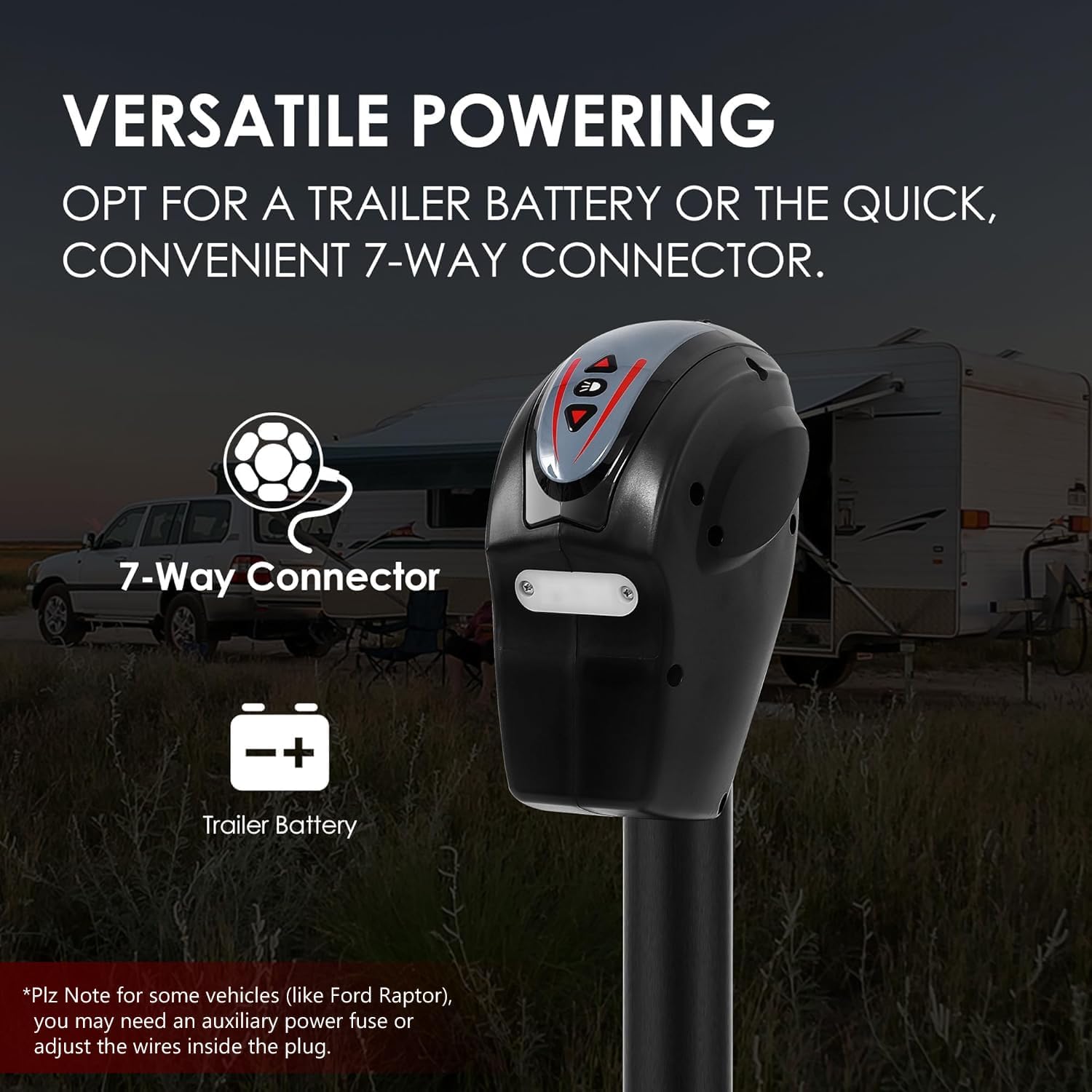 POLESTAR Electric Trailer Jack with Backlit Control Touch Panel, 5000lbs Electric Power A-Frame Tongue Jack with Waterproof Cover & LED Light for Travel Trailer Camper, RV, 12V DC 7-Way Plug