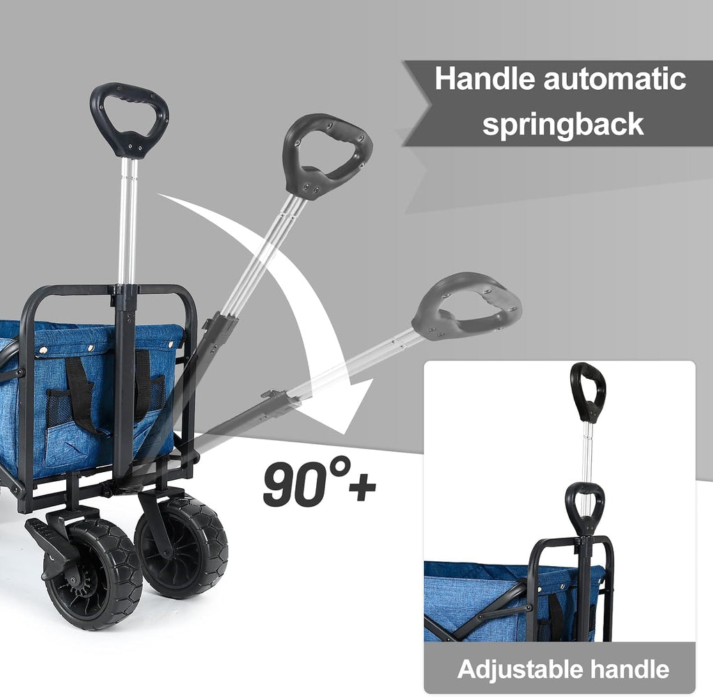 Whitsunday Collapsible Folding Garden Outdoor Park Utility Wagon Picnic Camping Cart with 8' Bearing Fat Wheel and Brake (Standard Size(Plus+) 8' Wheels with Tailgate (Blue)
