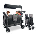 WonderFold W4 Elite Stroller Wagon - Foldable Wagon with Steel Frame - Adjustable Canopy & Push Handle - All-Terrain Wheels - for Babies, Toddlers & Kids - 4 Seater - Gray