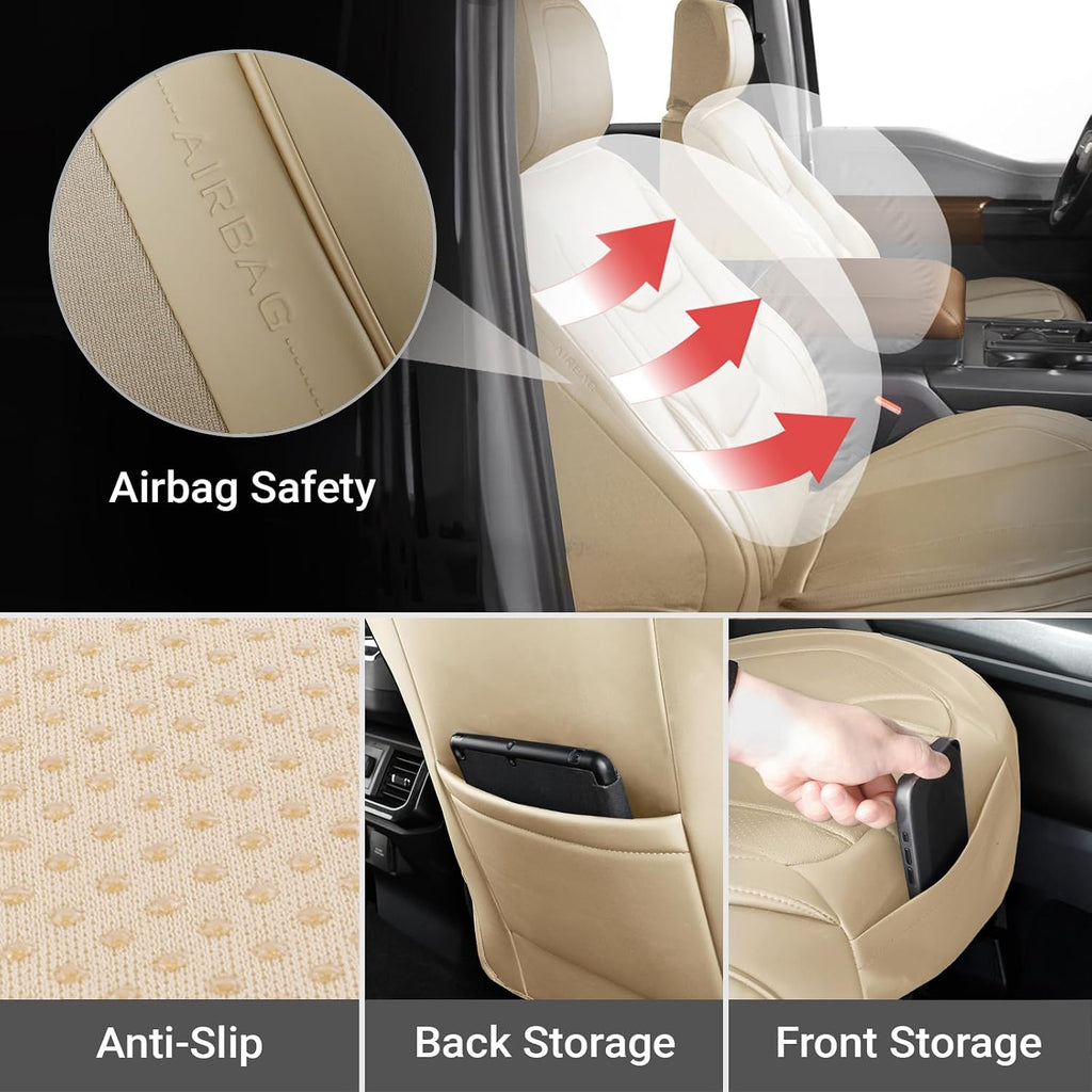 Coverland Custom Car Seat Covers Compatible with 2003-2008 Mazda, Mazda6 Sport Wagon - Premium Leather Non-Slip Memory Foam Waterproof Seat Cover Custom fit Interior Protector [Front-Beige]