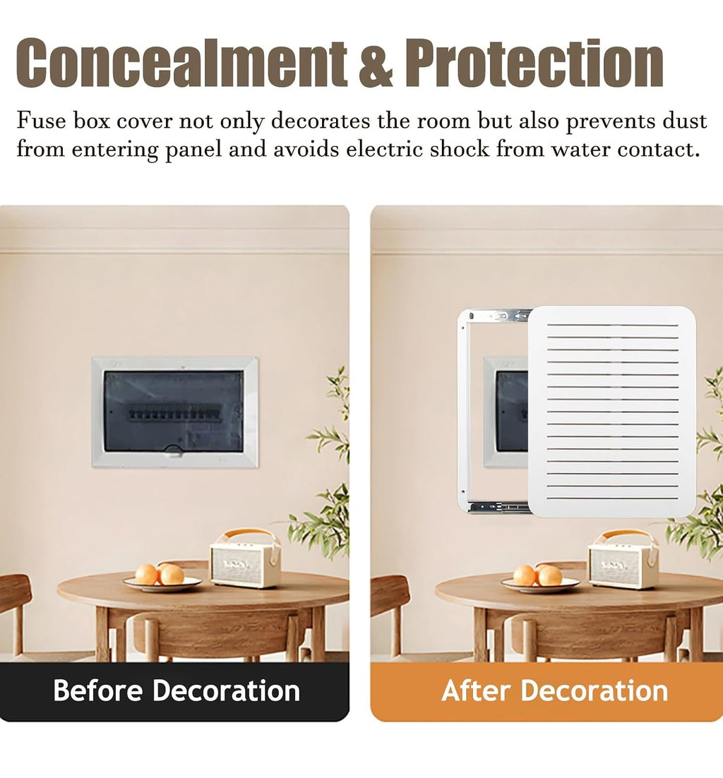 Modern White Fuse Box Cover Cabinet - Decorative Circuit Breaker Panel Shutter for Farmhouse Style, Includes Screws & Traceless Nails (Small) - Electrical Safety Solution