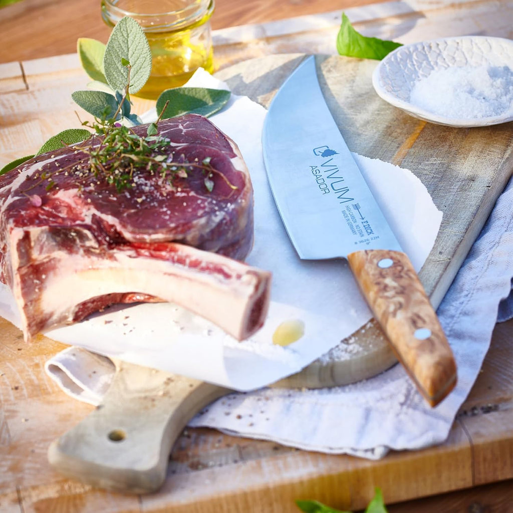 F. DICK – VIVUM BBQ Knife ASADOR – Paring Knife for Barbecue with 8.6' blade & 58 HRC - Ideal for cutting large meat & fish pieces - Stainless steel - Ultra sharp - Birchwood handle – Made in Germany