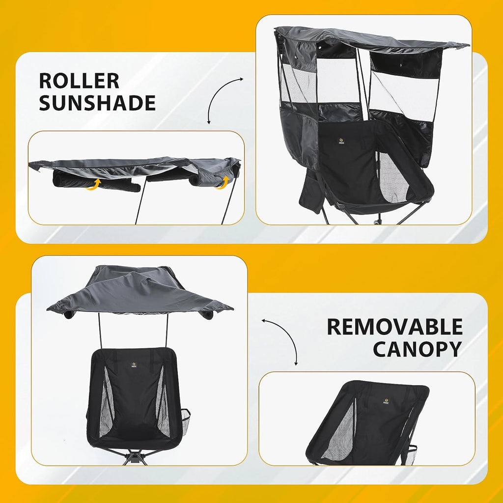 Nice C Camping Chair with Canopy, Compact Chair with Shade, Ultralight Umbrella Fishing Chairs, Portable Backpack Chairs, Lightweight, Travel, Picnic, Festival, Hiking, Sports (2 Pack Black)