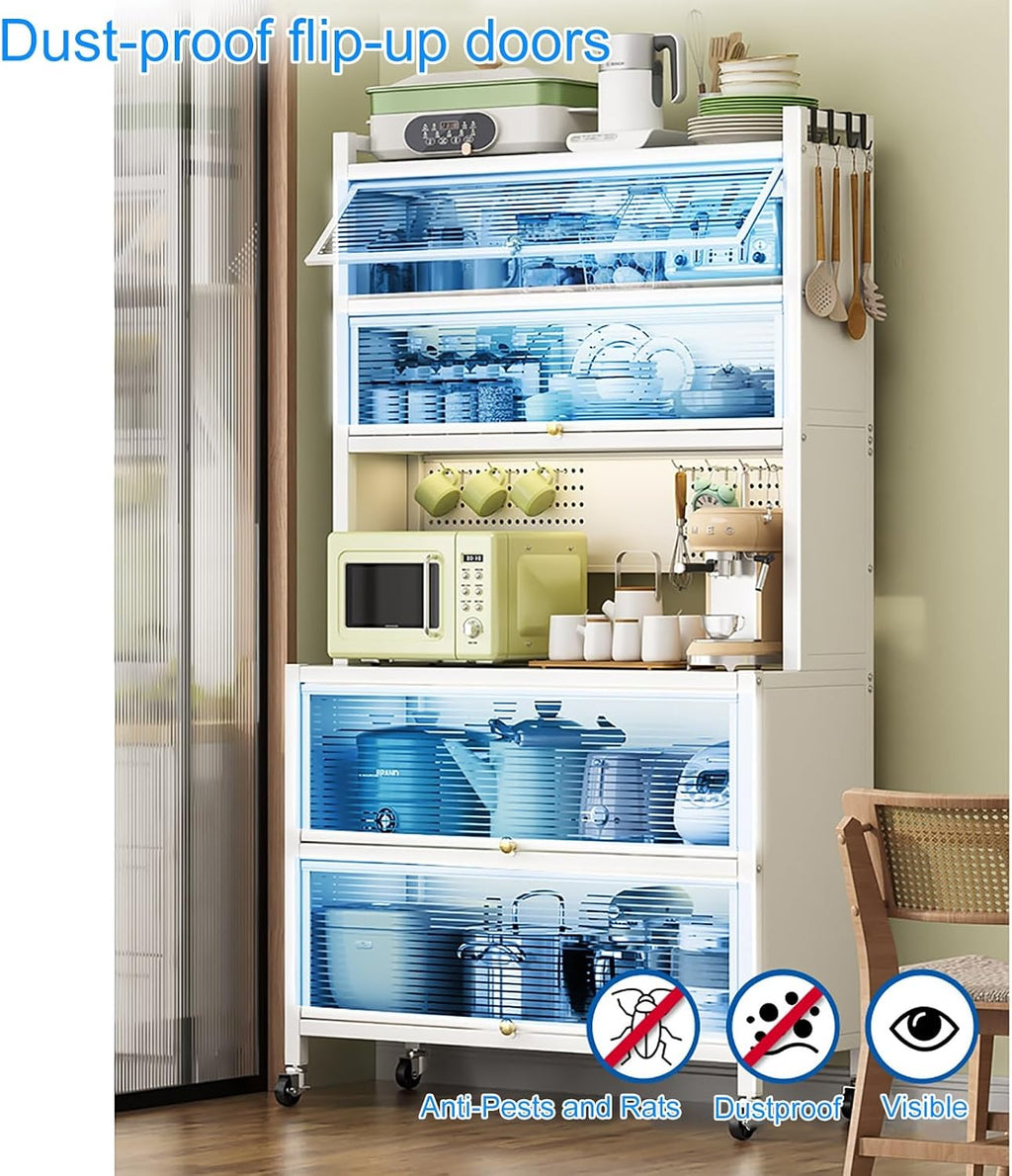 Dark Gray Baker's Rack with Microwave Stand, Storage Drawer & Pegboard - Versatile Kitchen Organizer with Metal Shelves for Garage, Pantry & Spice Storage