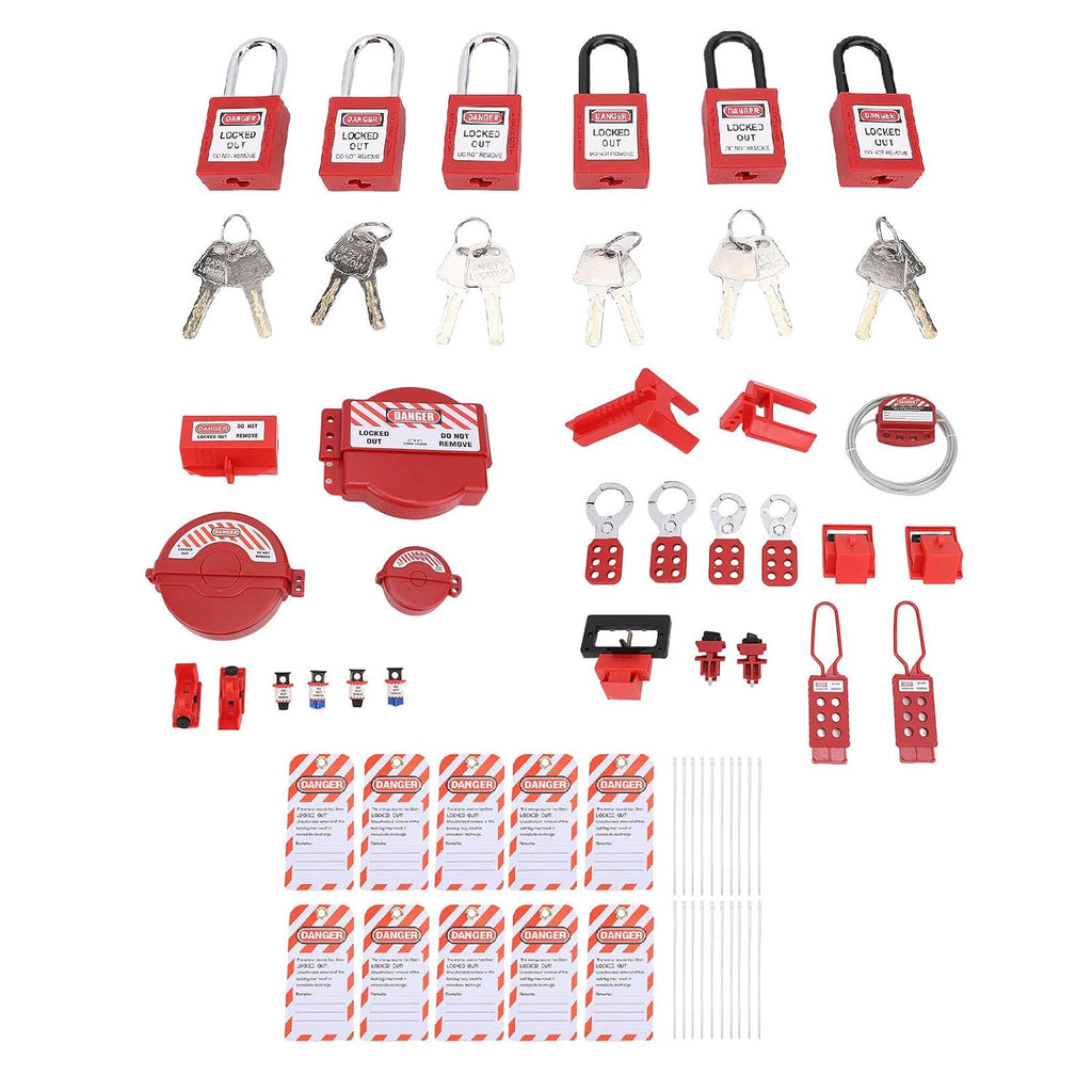 Lockout Tagout Kit Electrical Loto, Safety Padlocks Clamp On Circuit Breaker Lockout, Group Lockout Hasps, Lockout Tag, Universal Multi Pole Breaker and Red Carrying Box