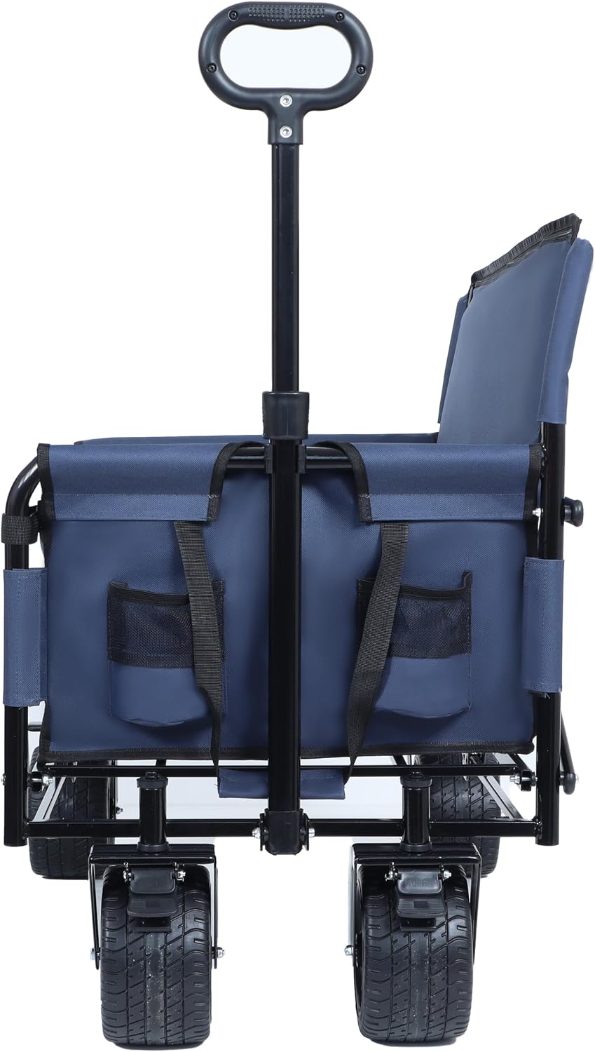 3-in-1 Convertible Folding Wagon with Bench Seat & Rear Foldable Table - 500 Lb Capacity, 180L All-Terrain Cart for Camping, Beach & Sports (Dark Blue)