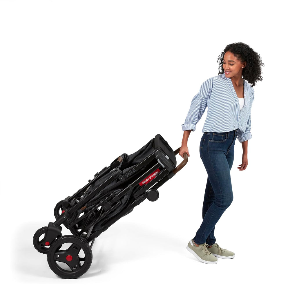 Radio Flyer Voya XT Quad Stroller Wagon, for Ages 6+ Months, Extra Tall Sides, Push or Pull, 4 Seats, Dual Sun Canopies, Compact Fold, Storage Space, 5-Point Harnesses, Stroller Wagon for Kids