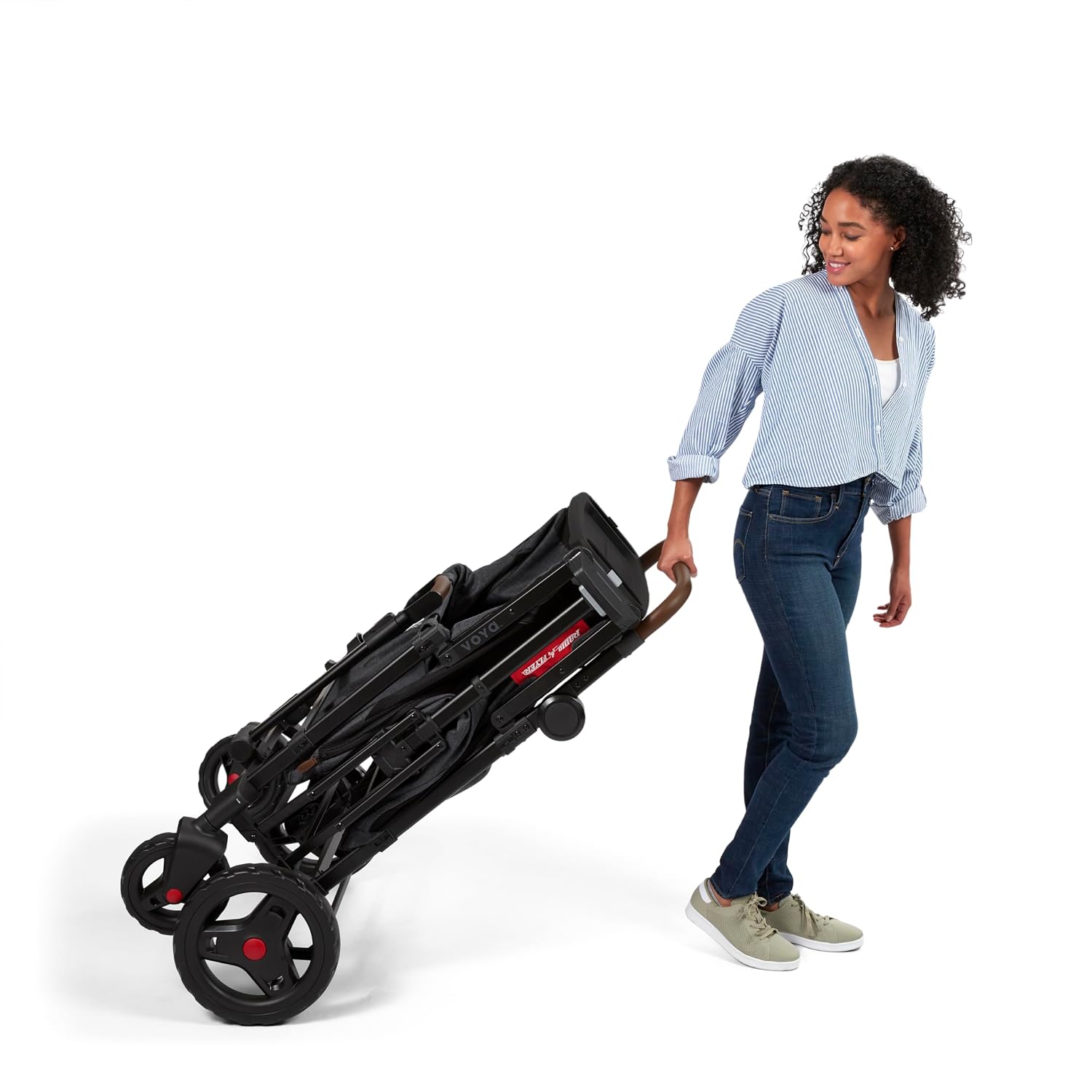 Radio Flyer Voya XT Quad Stroller Wagon, for Ages 6+ Months, Extra Tall Sides, Push or Pull, 4 Seats, Dual Sun Canopies, Compact Fold, Storage Space, 5-Point Harnesses, Stroller Wagon for Kids