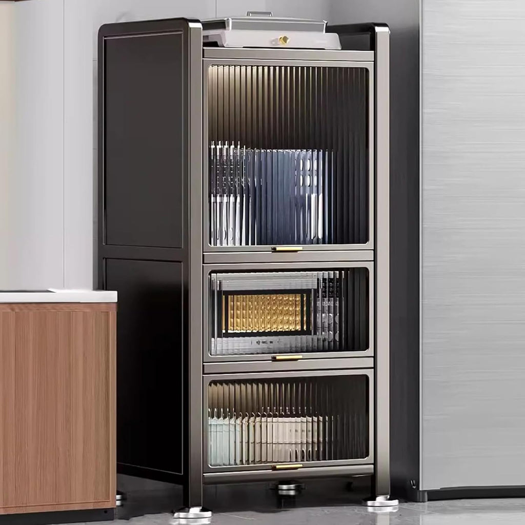 Coffee Bar Cabinet with Drawer, 4/5-Tier Microwave Stand, Kitchen Bakers Rack, Stylish Transparent Flip Door, Ideal for Dining Room Living Room,4,Layers,50cm/19.7in