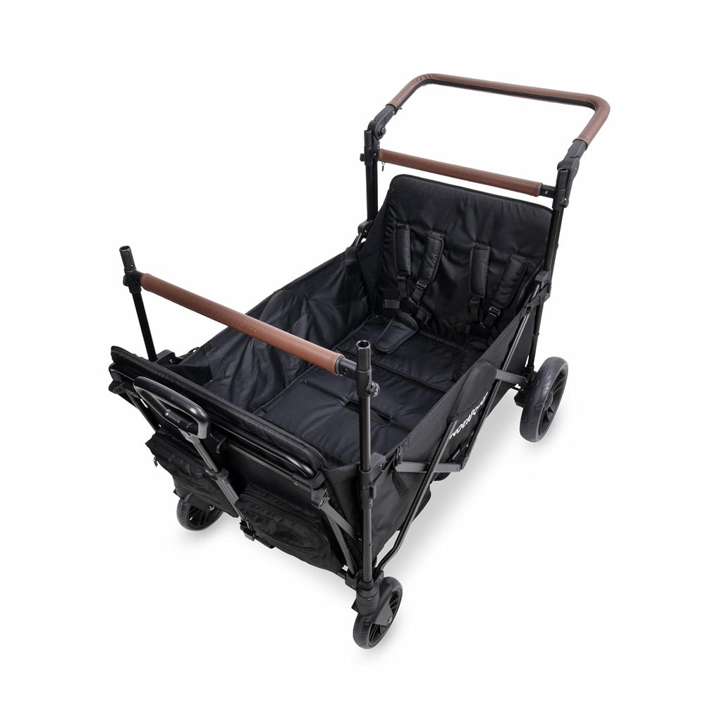 WONDERFOLD X4R Rev Stroller Wagon (4 Seater) - Collapsible Stroller Wagon with 5-Point Seatbelt Harnesses, Reclining Seats & Footwells, Black