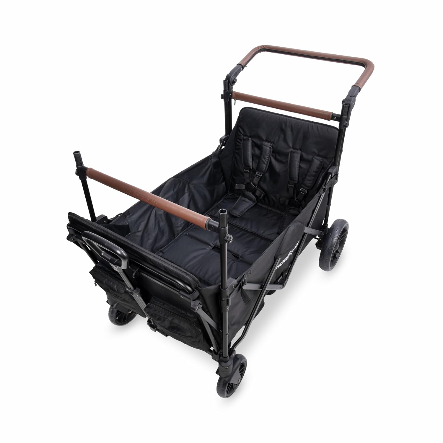 WONDERFOLD X4R Rev Stroller Wagon (4 Seater) - Collapsible Stroller Wagon with 5-Point Seatbelt Harnesses, Reclining Seats & Footwells, Black