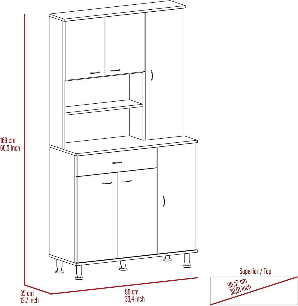 66' 10 Shelves & 1 Drawer Freestanding Storage Cabinet, Kitchen Storage Bakers Rack with 6 Covered Doors, Utility Food Cupboard for Home Kitchen Areas, White