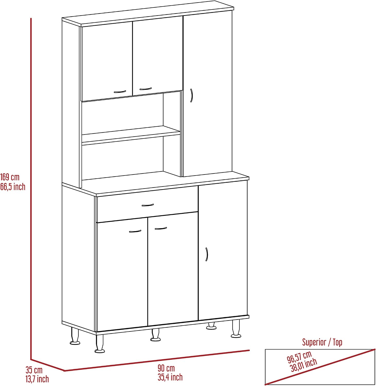 66' 10 Shelves & 1 Drawer Freestanding Storage Cabinet, Kitchen Storage Bakers Rack with 6 Covered Doors, Utility Food Cupboard for Home Kitchen Areas, White