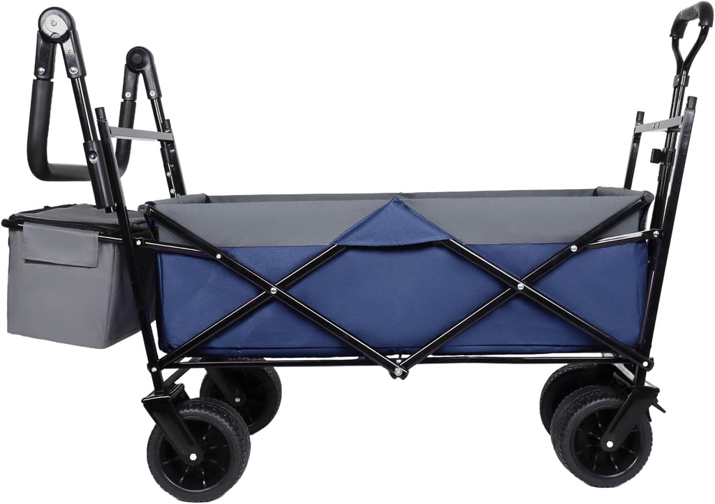 【LuckyNote】 with Push Handle, 480Lbs Collapsible with Canopy, Wagon cart with 7' All-Terrain Wheels, Lightweight Foldable Wagon, Large Capacity for Camping, Shopping, Sports (Dark Blue)