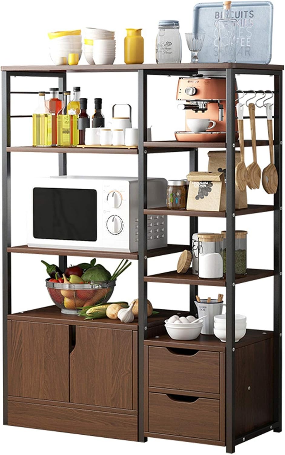 Shelf Unit Microwave Stand With Storage And Drawer Storage Cart Workstation Shelf Multilayer Kitchen Baker's Rack Utility Shelf For Kitchen Cabinet Tableware ( Color : Coffee Size : 80x30x112cm )