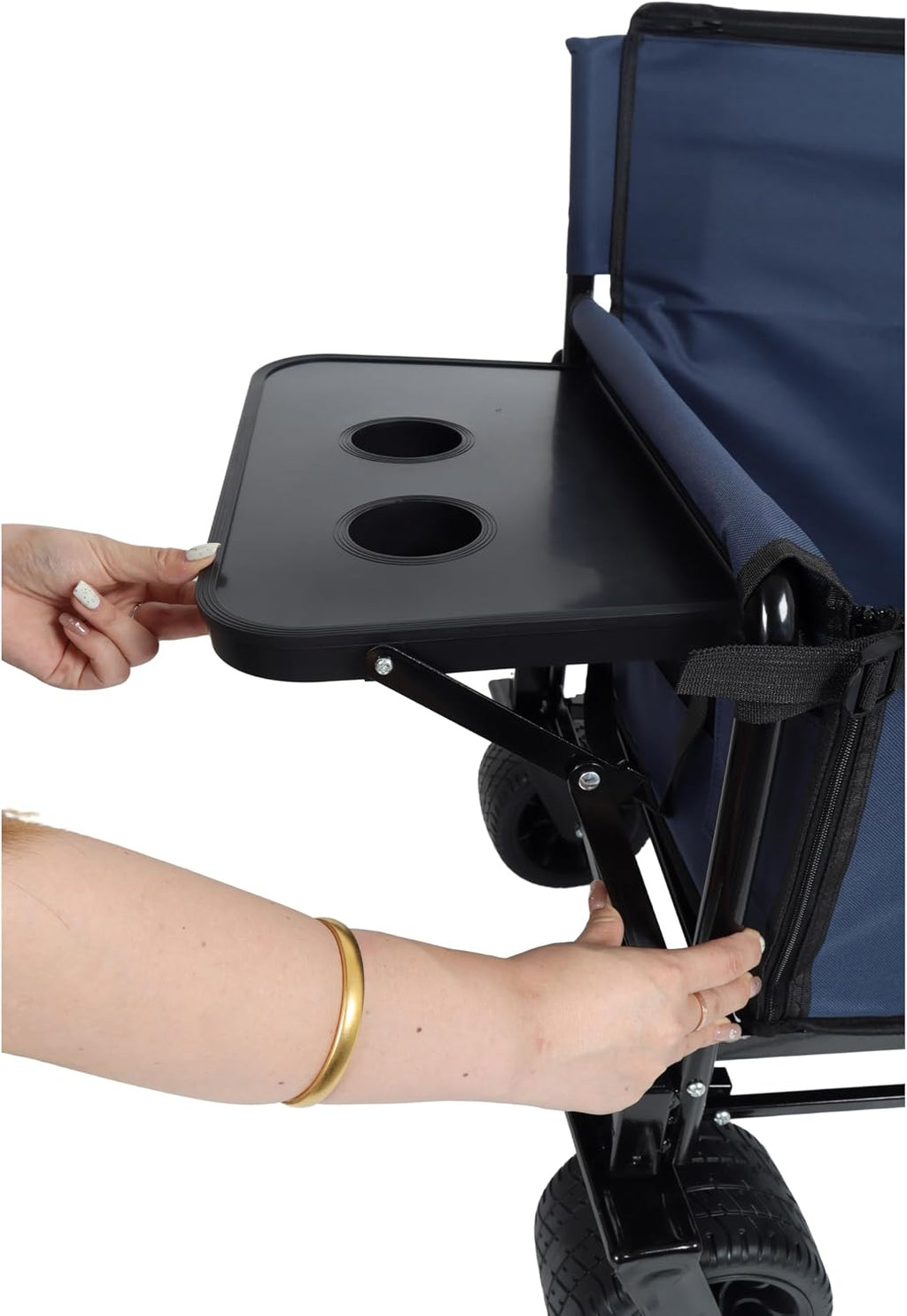 3-in-1 Heavy-Duty Folding Wagon Cart with Bench Seat & Rear Tabletop - 500lbs Capacity, All-Terrain Wheels for Camping, Beach, Sports, Garden (Dark Blue)