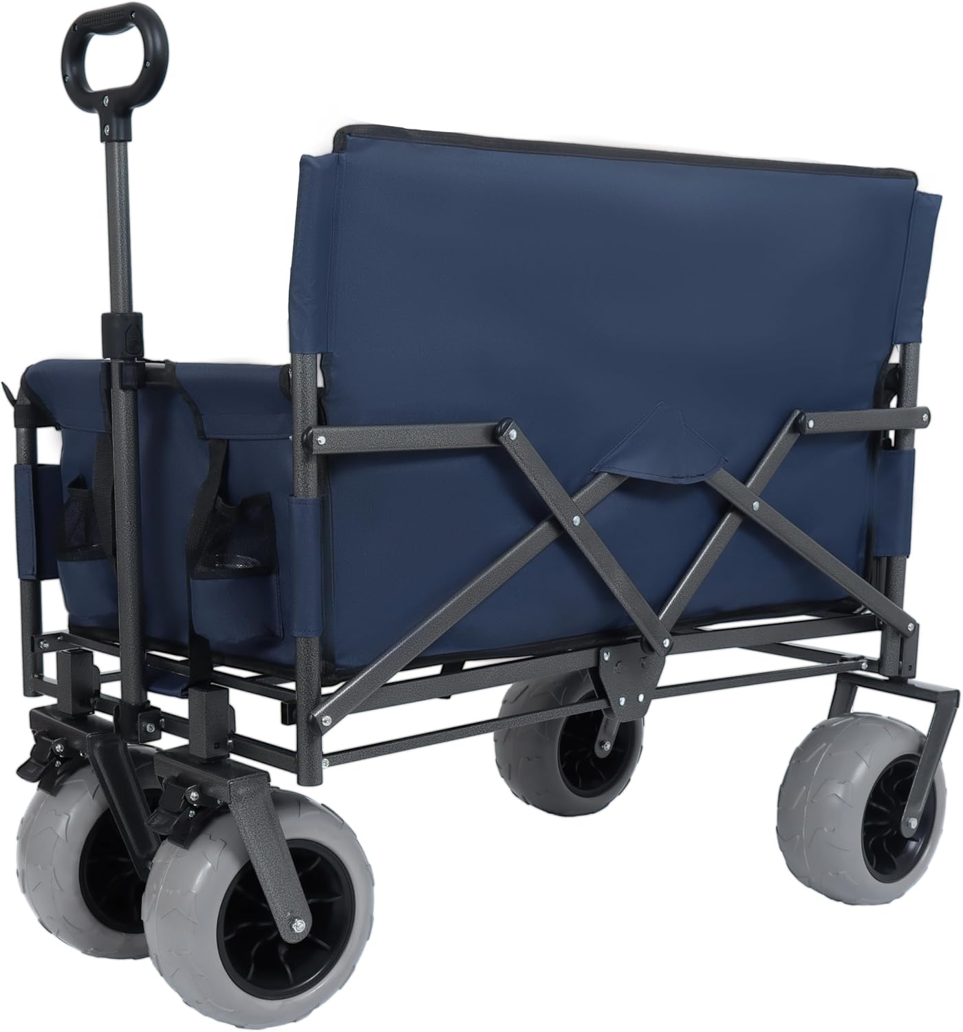 3-in-1 Foldable Wagon Cart with All-Terrain 9'x4' Beach Tires–Collapsible Wagon Design,Rear-Mounted Folding Tabletop&Convertible Bench Seat,Utility Wagon | Beach Cart with Drink Holders (Dark Blue)