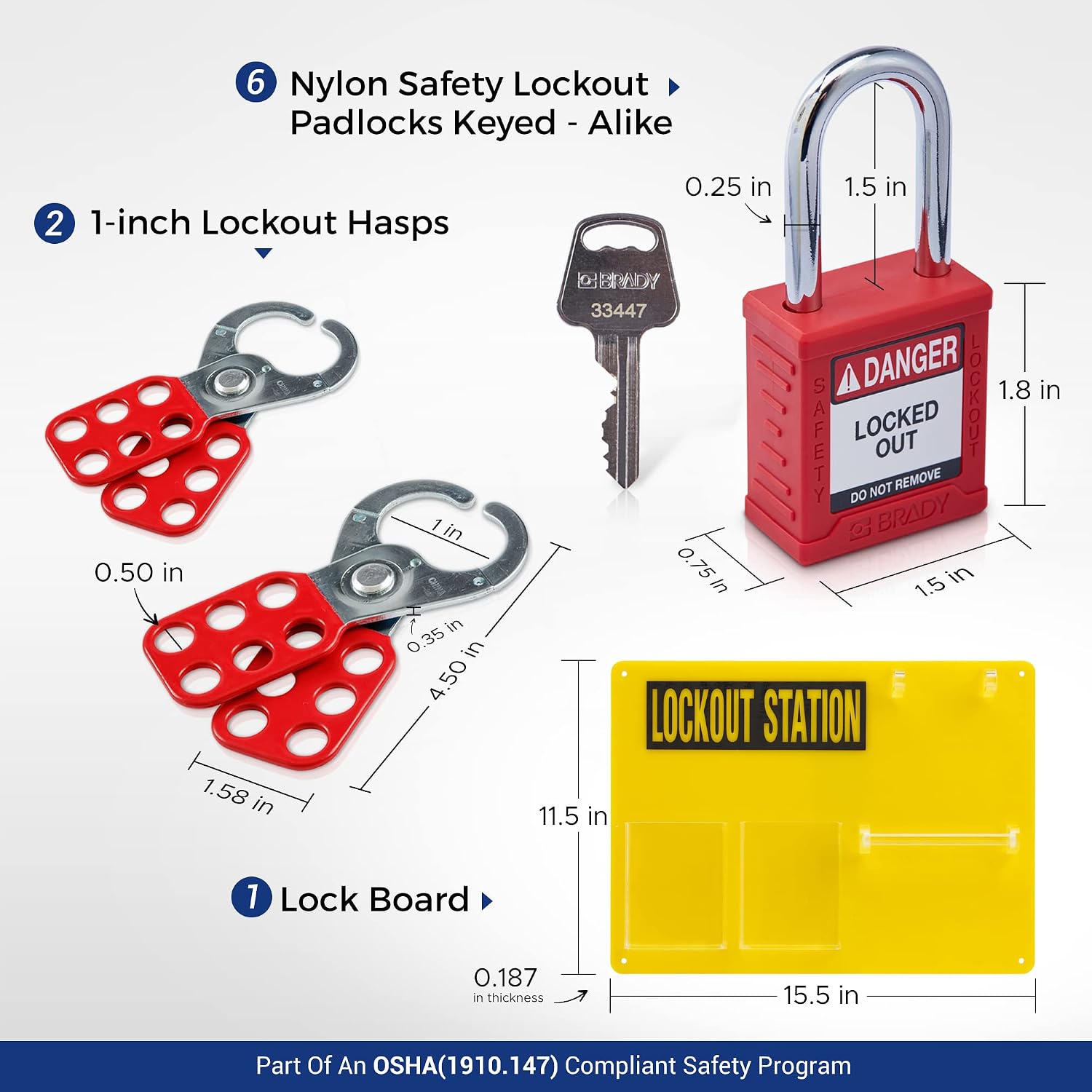 Brady Lockout Tagout Station with Loto Devices. Lock Out Tag Out Kit Board Includes 6 Keyed Alike Safety Lock Set, 2 Hasps for Padlocks. 10 Do Not Operate Tags for Lockout Safety Supply - 153682