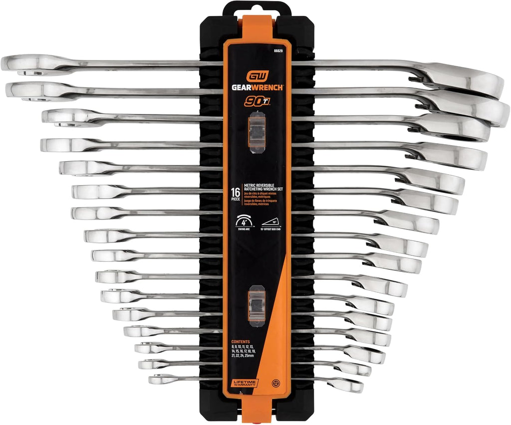 GEARWRENCH 16 Piece 90-Tooth 12 Point Metric Reversible Ratcheting Wrench Set | 86629