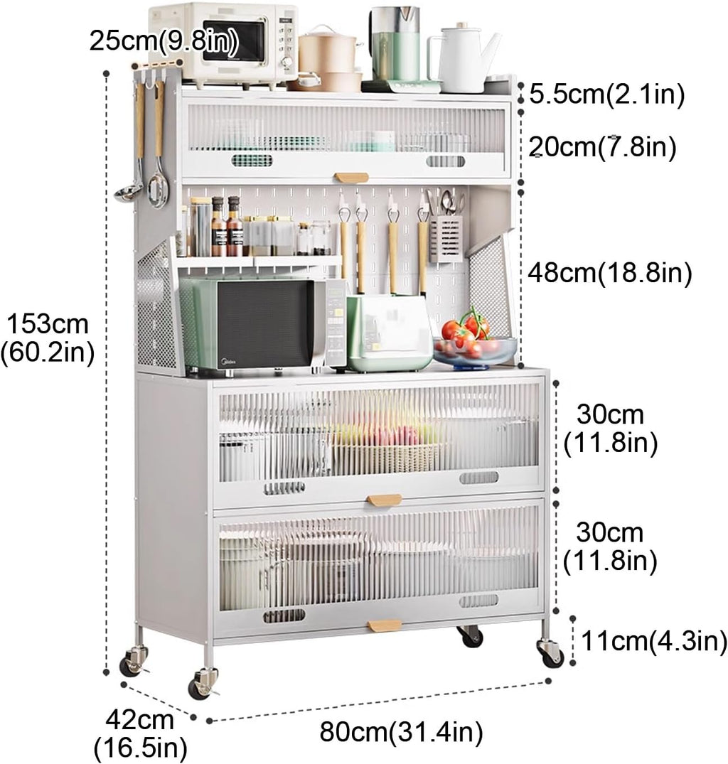 5-Tier Standing Kitchen Baker's Rack, 5 Tiers Storage Cabinet for Kitchen, with Drawers, for Kitchen Hutch, Home, Office, Pantry(Black,80cm)
