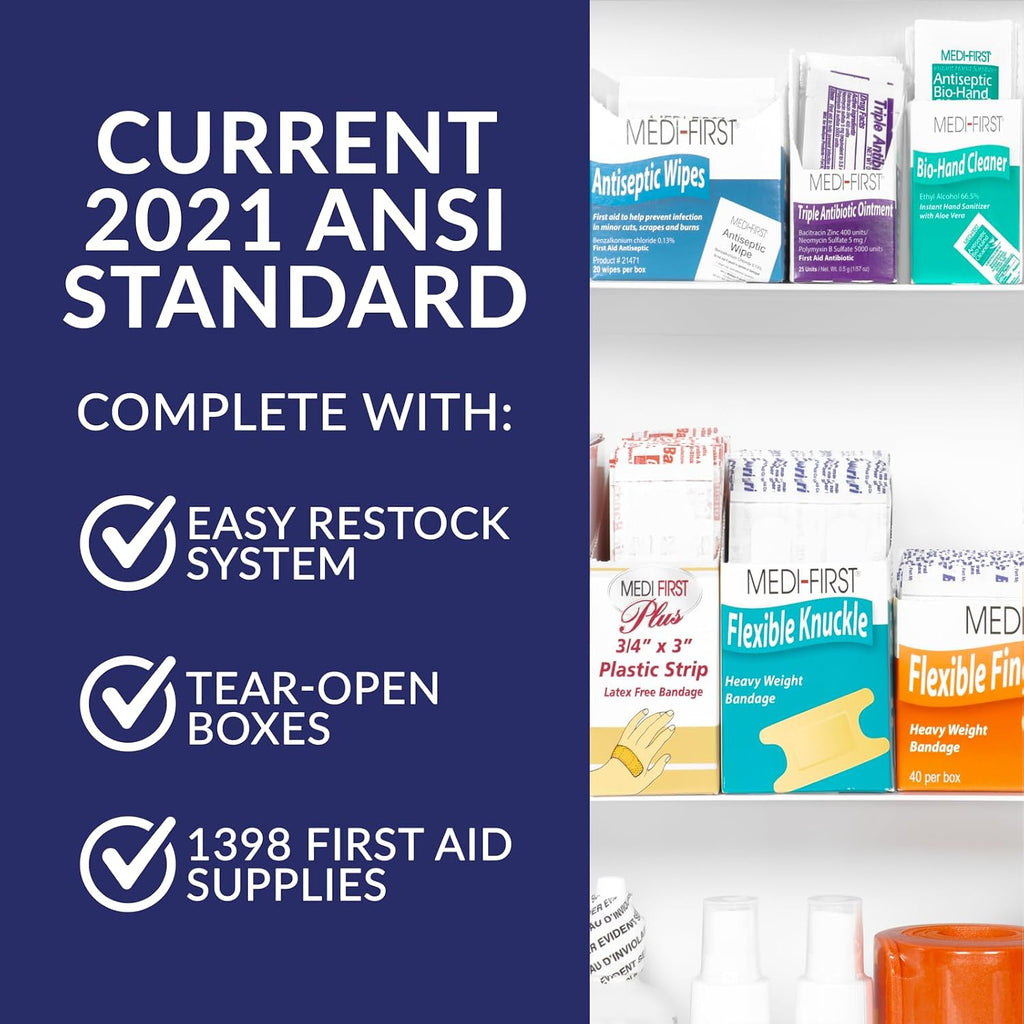 MFASCO 5-Shelf First Aid Kit - 2021 OSHA Compliant Class B, Wall Mount First Aid Cabinet for Businesses & Industrial - Ideal for Office Use - Deluxe Metal First Aid Box, Commercial First Aid Kit