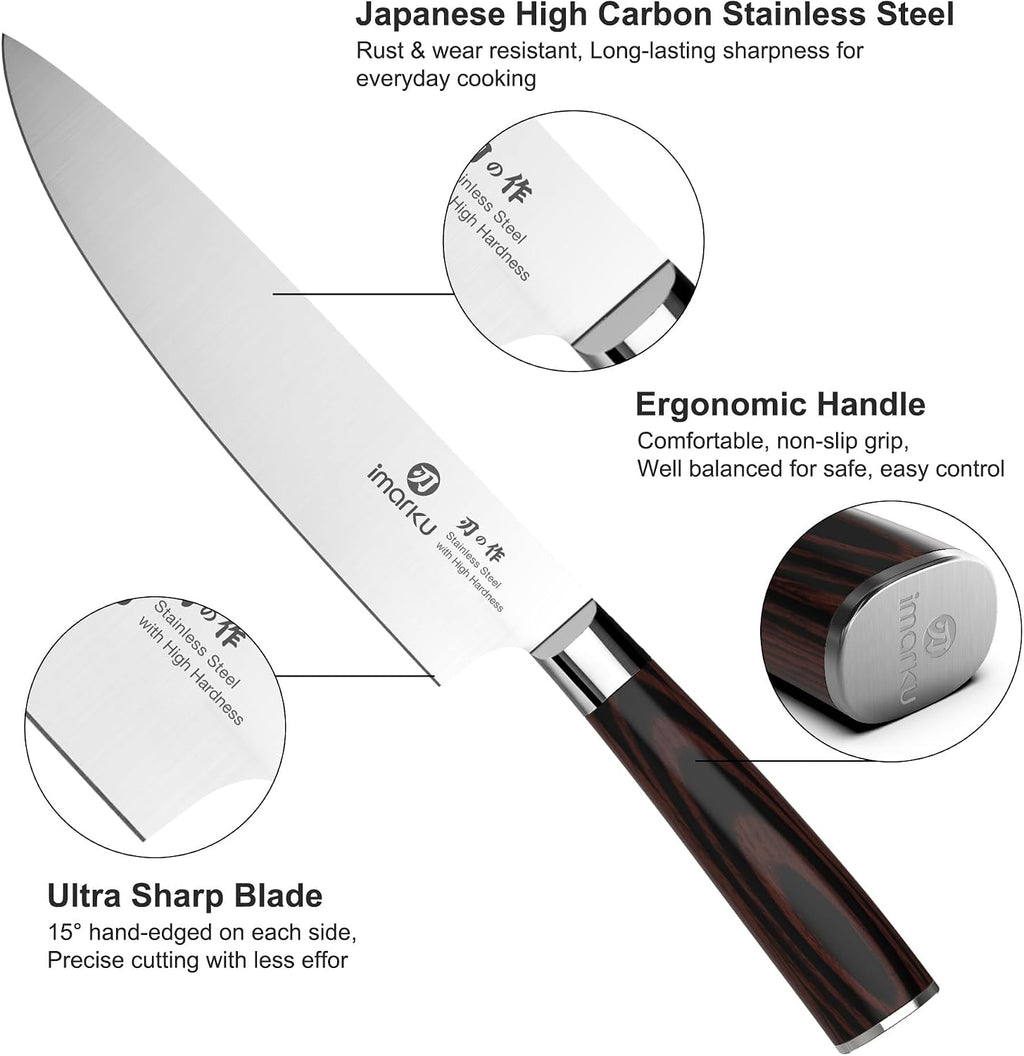 imarku 3 Piece Knife Set, Professional Japanese High Carbon Stainless Steel Chef Knife, Ultra Sharp Kitchen Knives Set with Ergonomic Pakkawood Handle, Ideal Gift for Mom