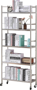susunnus Stainless Steel Shelf,Shelves for Storage,Metal Kitchen,Garage Shelf,with Wheels,Rolling Shelves,Adjustable Height,Weight Capacity 440LB(27.6in*10.2in-5Twith guardrails)