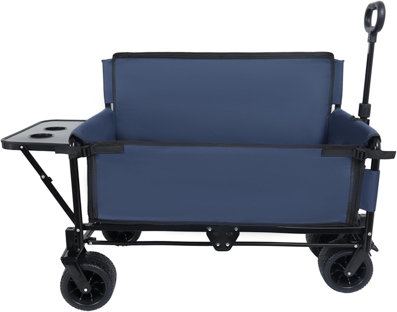 3-in-1 Heavy-Duty Folding Wagon Cart with Bench Seat & Rear Tabletop - 500lbs Capacity, All-Terrain Wheels for Camping, Beach, Sports, Garden (Dark Blue)