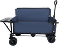 3-in-1 Heavy-Duty Folding Wagon Cart with Bench Seat & Rear Folding Tabletop – 500lbs Capacity, All-Terrain Utility Cart for Camping, Beach, Sports, Garden, Groceries & Outdoor Events (Dark Blue)