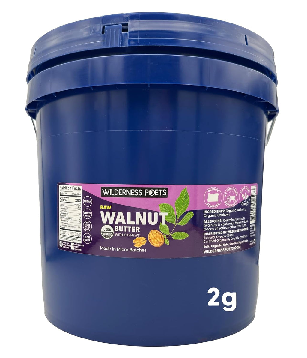 Wilderness Poets Raw Walnut Butter - Organic Raw Walnut Butter (272 Ounce - 17 Pound - 2 Gallon)