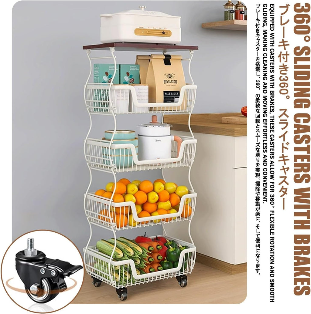 Kitchen Racks，Bakers Rack，Kitchen Stands with Storage，Wheeled Fruit and Vegetable Storage Baskets, Food and Snack Organizers, and Storage Carts.(Black,41 * 27 * 56CM)