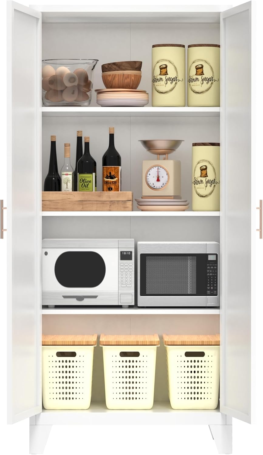 61'' Metal Storage Cabinet with Doors White, Adjustable Shelves Cabinet for Bedroom, Office, Kitchen or Garage, Tall Steel Organizer for Secure and Space-Saving Storage (Product A)